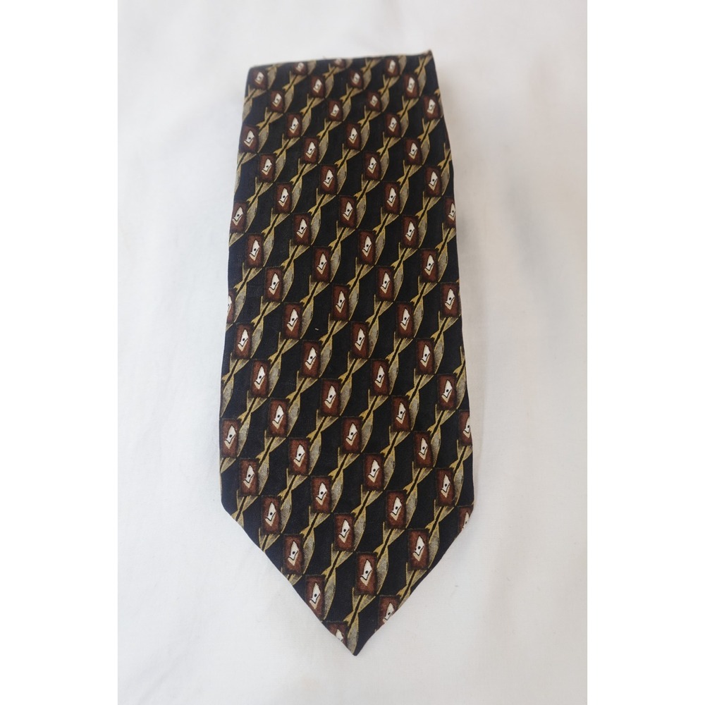 J.Z. Richards Tie Silk Geometric Pattern Black Gold‎ Vintage  USA Made